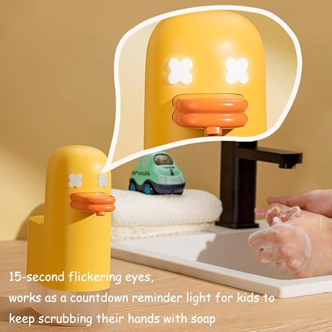 Kids Soap Dispenser - Cute Yellow Duck Automatic Foaming Hand Soap Dispenser, Waterproof USB Rechargeable, Hand- Free Shampoo Dispensers for Bathroom, Kitchen Countertop, Preschool