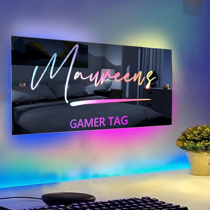 Personalized Tag Salon shop LED Name Mirror Light Custom LED Light Up Mirror Multi Colour Lighting Mirror Name Sign, Custom Name Neon Sign Light Wall Decor Mirror for Bedroom,Bar, barber shop