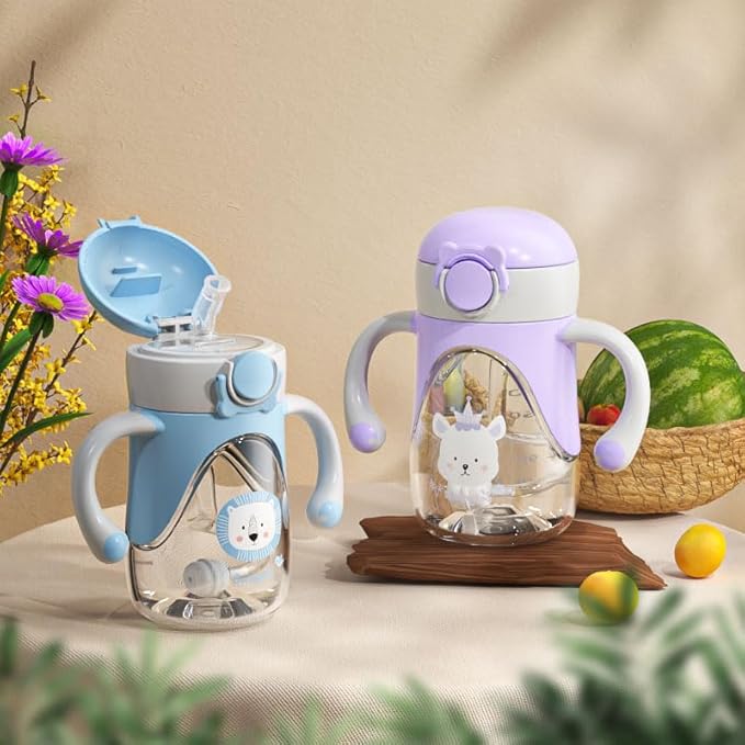 Bunnytoo Baby Sippy Cup with Weighted Straw for Infants 6-12 Months, 8oz Toddler Drinking with Handles, BPA-Free, Transition Trainer for 1+ Year Old (Purple)