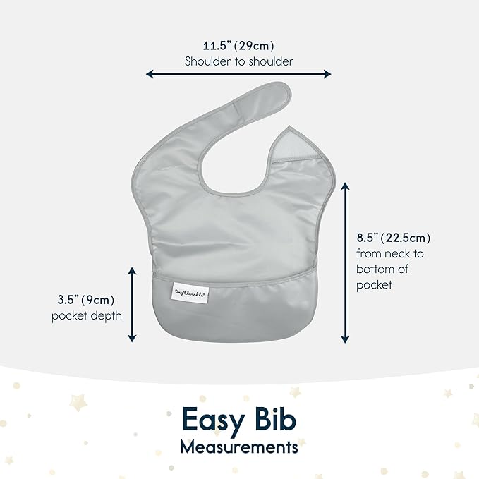 Tiny Twinkle Mess-Proof Baby Bibs for Eating | Waterproof, Wipeable Toddler Bibs with Catch-All Pocket | Feeding Bibs for Girls & Boys(5 Pack, Unisex Solids)
