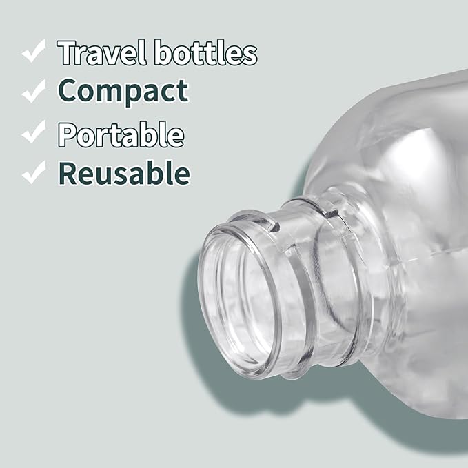 Tekson Plastic Travel Size Bottles 3.4 oz, Travel Mouthwash Bottle, Refillable Containers for Cosmetic with White Screw Cap for Travel Essentials (100ml, Clear)