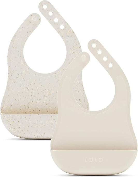 Lalo The Bib - Waterproof, Non-Toxic Silicone Baby Bib with Adjustable Neck Band & Silicone Food Pouch Catcher, Set of 2