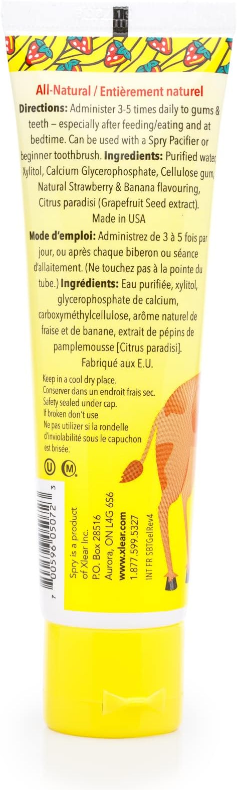 Spry Natural Xylitol Toothpaste for Baby, Toddler and Kids Age 3 Months and Up - Fluoride Free Tooth Gel, Tasty, Support Development of Emerging Teeth, Strawberry Banana 2 Fl Oz (Pack of 6)