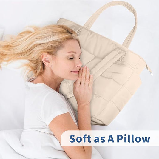 TOPDesign Puffer Tote Bag for Women, Lightweight Puffy Handbag with Compartments, Quilted Shoulder Bag for Work, Travel, Gym