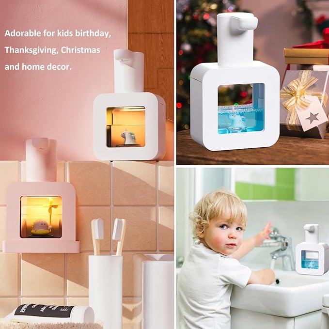 Cute Soap Dispenser for Kids - Automatic Foaming Soap Dispenser for Bathroom Kitchen Office School Children Gift, Waterproof USB Rechargeable Hand-Free 13.5oz,White Unicorn