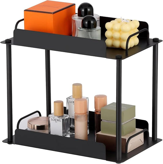 KATHY&BOB Bathroom Countertop Organizer, Make-up Desk Organization, Dressing Shelf Desktop Storage for Bathroom Cosmetic Dorm Kitchen Living Room, Multipurpose Cubicle Display Rack (Black, 2 Tiers)