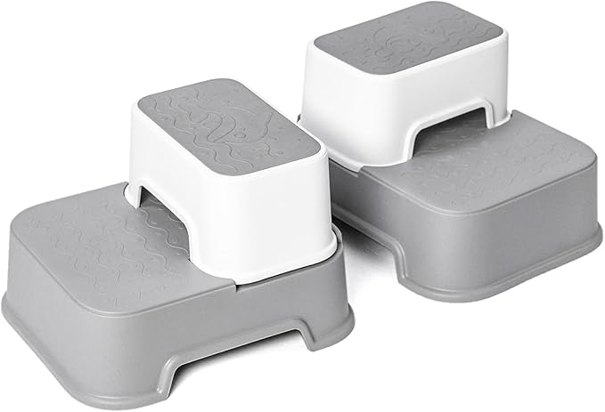 2 Step Stool for Kids (2 Packs),Toddler Stool for Bathroom Sink,Potty Training,Toilet Stool, Slip Resistant(Grey)