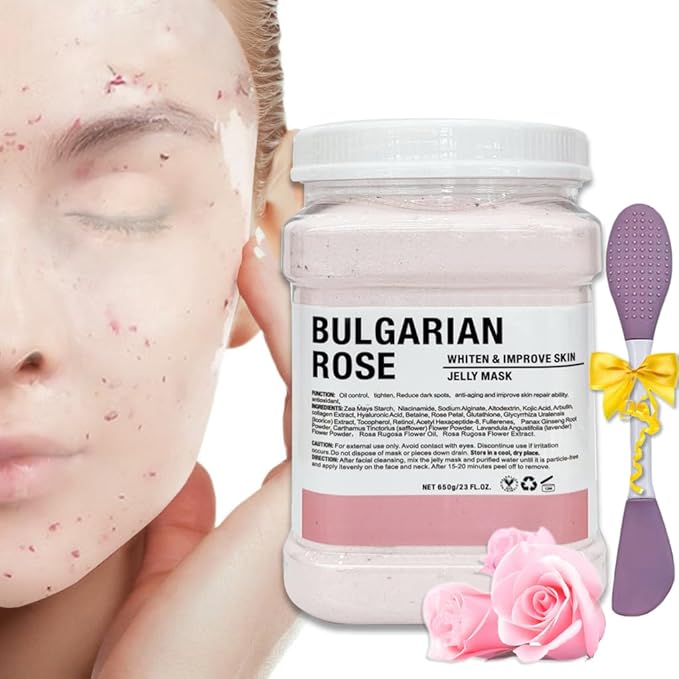 Jelly Mask Powder for Facials Care,Rose Petals Gel Jelly Face Mask,Professional Peel off Rubber Mask,Hydrating Jelly Masks,DIY Spa Mask with Double-ended Silicone Brush,23 Fl Oz