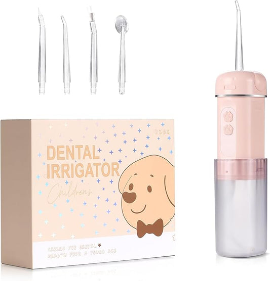 Kids Water Dental Flosser, Portable Water Flosser for Teeth 150ML Rechargeable Oral Irrigator with 3 Modes & 4 Nozzles, IPX5 Waterproof for Home and Travel