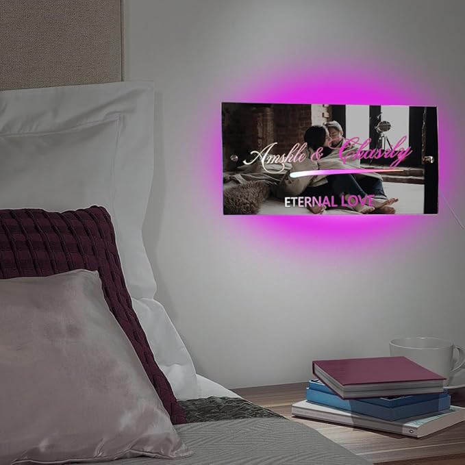 Personalized Couples LED Name Light Custom LED Light Up Mirror Multi Colour Lighting, Custom Name Neon Sign Light Wall Decor for Bedroom