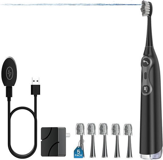 Electric Toothbrush with Water Flosser 3-in-1 Combo, Oscillating & Vibrating Dual Action Flossing Toothbrush, Portable, Clean Plaque& Teeth, 5 Brush Heads, Sonic Electric Toothbrush for Adults