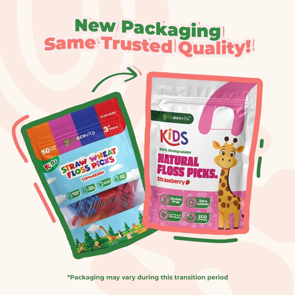 Biodegradable Kids Flossers - Dental Floss Picks for Children | Fluoride & Plastic-Free | Colorful & Fun Animal Floss Sticks | Eco Friendly, Vegan, Natural (Strawberry - 100 Pack)