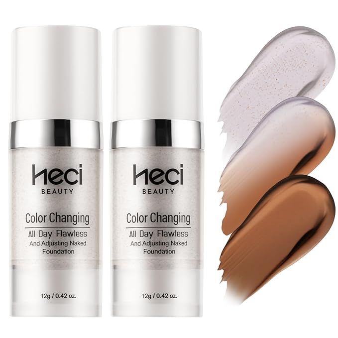Color Changing Foundation,2 Pack Travel Size, Light Coverage, Improves Uneven Skin Tone, Lightweight & Lasting,Make up for Flawless Liquid Foundation,Nature Finish for Deep Skin 0.42 oz