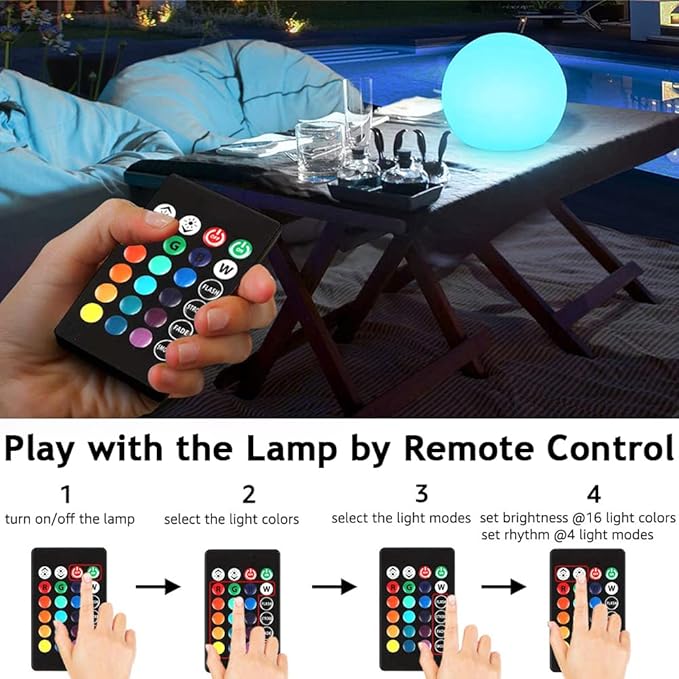 8-in LED Glowing Ball Light for Kid, 16 RGB Color Changing Globe Orb Night Light Mood Lamp w/Remote, Rechargeable Light Up Ball Dimmable Sphere Bedside Lamp, Great for Bedroom Garden Patio Party Decor