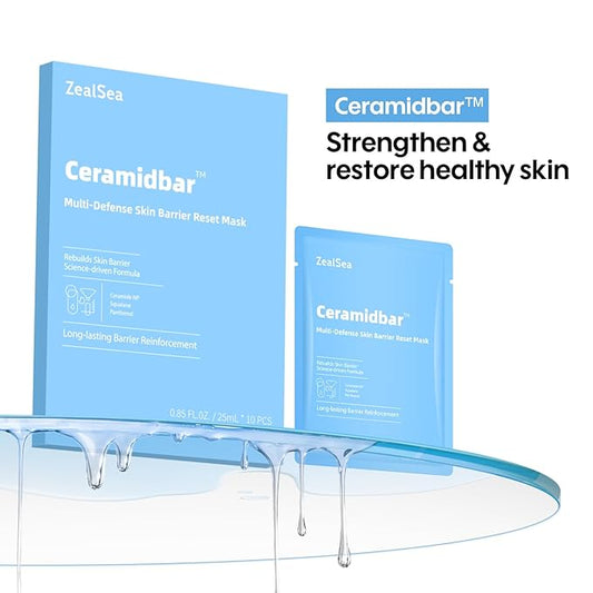 Ceramidbar Face Masks Skincare Set, ZealSea Derm Solution Sheet Mask for Multi-Trigger Sensitivity, Soothing & Calming, Strengthen & Restore Skin, Facial Mask with Cica & Ceramide, 10 Pack