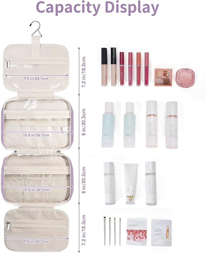 Narwey Hanging Toiletry Bag for Women Travel Makeup Bag Organizer Toiletries Bag for Travel Size Essentials Accessories Cosmetics (Purple (Medium))