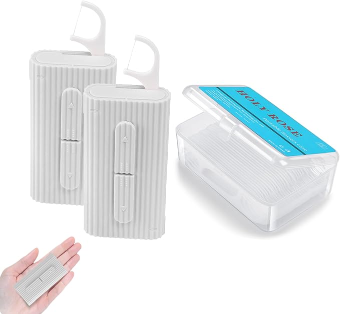 Holy rose Portable Dental Floss Picks Dispenser 2Box,Travel Floss Storage Case with Adult Toothpicks Flosser Sticks 80 Count,Portable Floss Case for Oral Care Teeth Cleaning Perfect Tool (Whit)