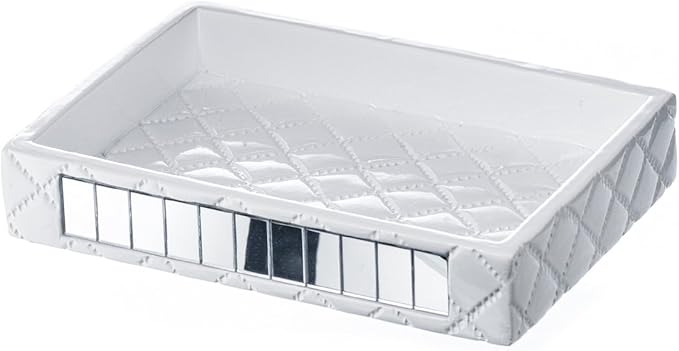 Creative Scents Quilted Mirror White Soap Dish for Bathroom - Decorative Dry Bar Soap Holder - Durable Resin Dishes for Sink/Bath/Shower/Bathtub Décor - Great Spa Gift