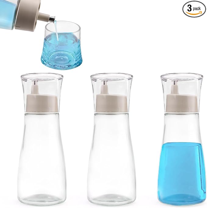 3 Pieces 5.07 Oz/150 ML Glass Mouthwash Dispenser for Bathroom, Refillable Mouth Wash Dispensers with Lid Cup, Small Clear Mouthwash Container Bottle for Kitchen Countertop (5.9" x 2.2")