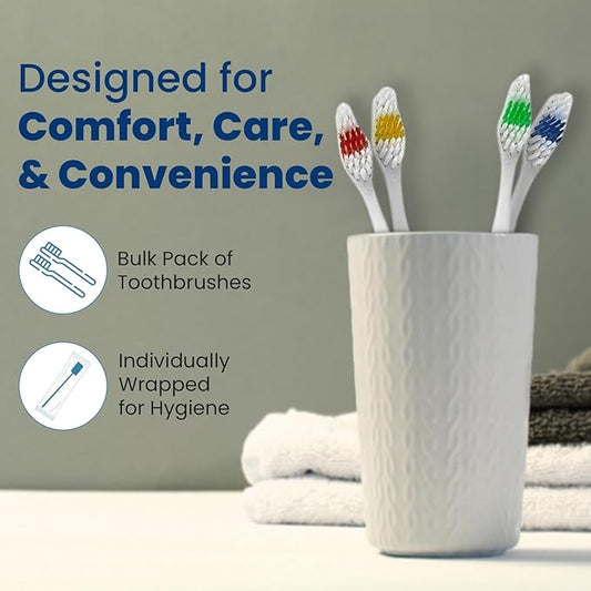 200 Toothbrushes Bulk Wholesale Quantity Standard Size, Dental Care Toiletries, Medium Soft Bristles, Individually Wrapped, Homeless Care, Disposable Use, Hotels, Travel