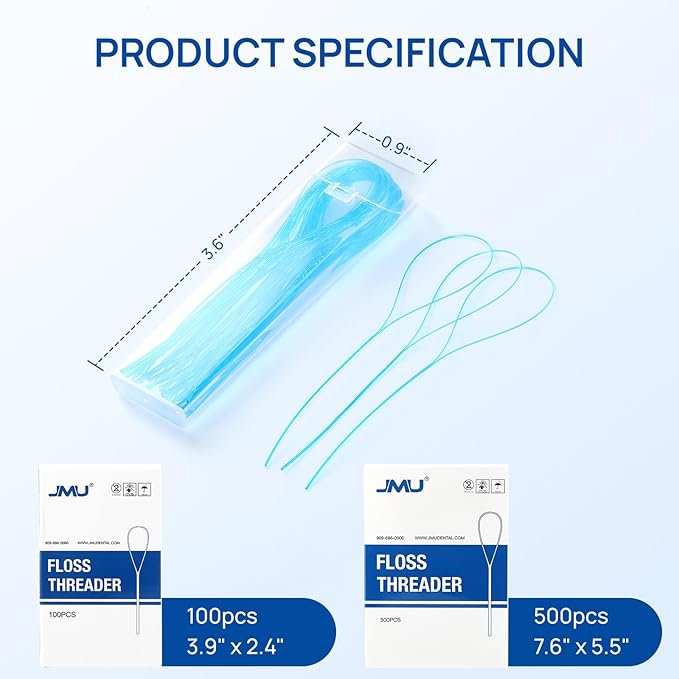 JMU 500 Count Floss Threaders for Braces, Bridges, Implants, 50 Count, Pack of 10