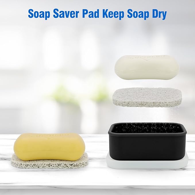Enhanced Leak Proof Soap Box, Compact Silicone Soap Dish with Drainage Pad, Shampoo Bar Case for Travel, Camping, Gym and Dormitory (Black)