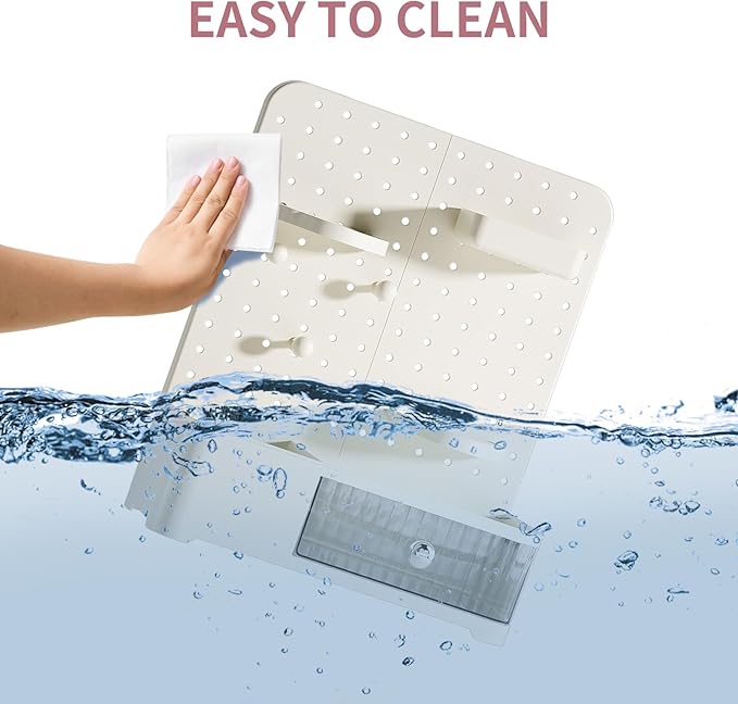 Makeup Organizer for Vanity, Aesthetic Cosmetic Storage Rack with Drawer and Pegboard Hooks, Adjustable Shelves Skincare Organizer for Bathroom Countertop, Cream White