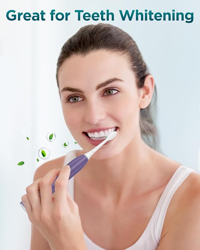 Rtauys S5 Sonic Electric Toothbrush for Adults with 8 Brush Heads, IPX7 Travel Electric Toothbrush with Travel Case, 2.5 Hours Charge for 120 Days, 5 Modes with 2 Minutes Built in Smart Timer Purple
