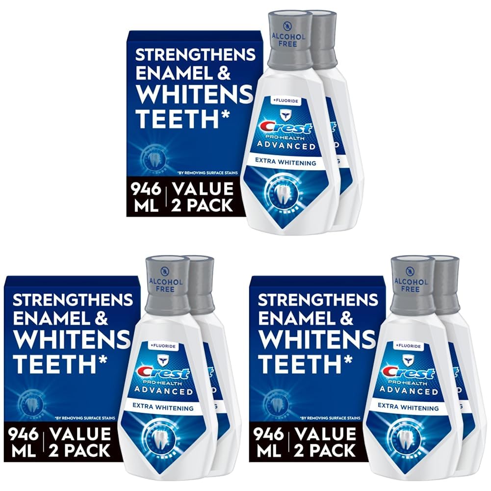 Crest Pro-Health Advanced Mouthwash, Alcohol Free, Extra Whitening, Energizing Mint Flavor, 2x946mL (32 fl oz) (Pack of 3)