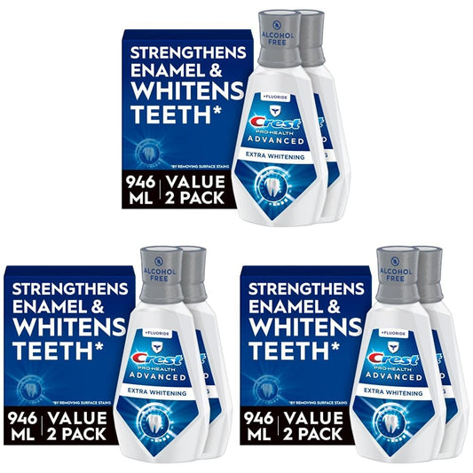 Crest Pro-Health Advanced Mouthwash, Alcohol Free, Extra Whitening, Energizing Mint Flavor, 2x946mL (32 fl oz) (Pack of 3)