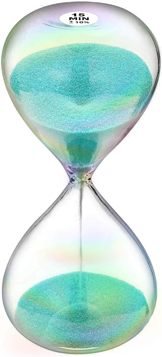 SuLiao Sand Timer 15 Minute Hourglass - Turquoise Clock With 7 Colored Glass - Large Blue & Green Watch for Home, Desk, Office Decor
