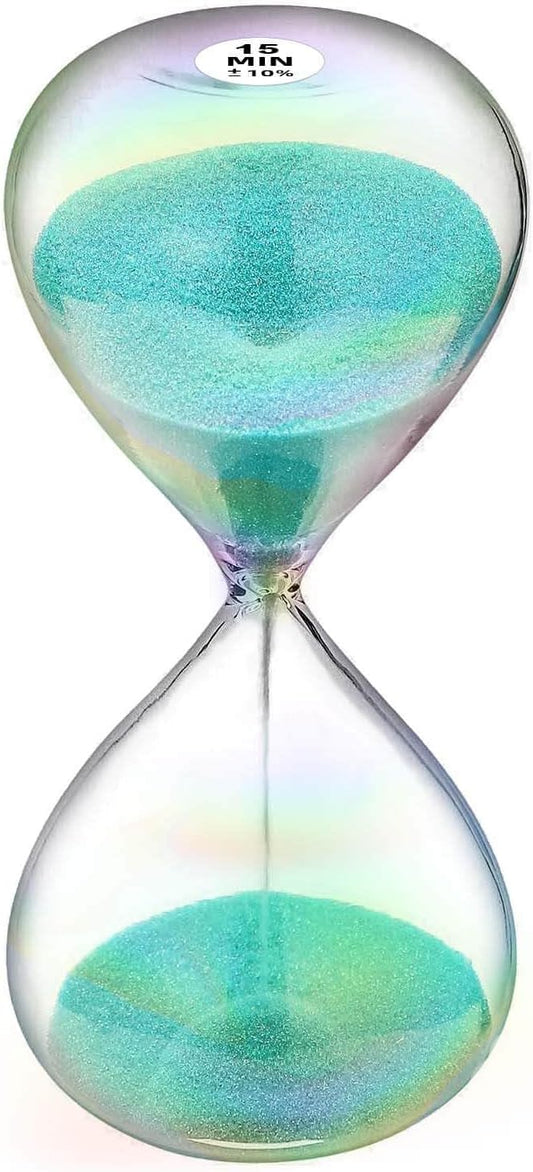 SuLiao Sand Timer 15 Minute Hourglass - Turquoise Clock With 7 Colored Glass - Large Blue & Green Watch for Home, Desk, Office Decor