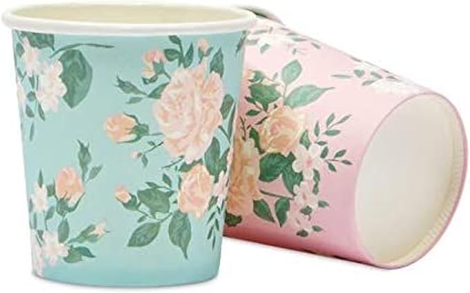 Sparkle and Bash Mini Floral Paper Cups - 4 oz, Pack of 100, Floral - Disposable Espresso - Macchiato Tea & Mouthwash Cups