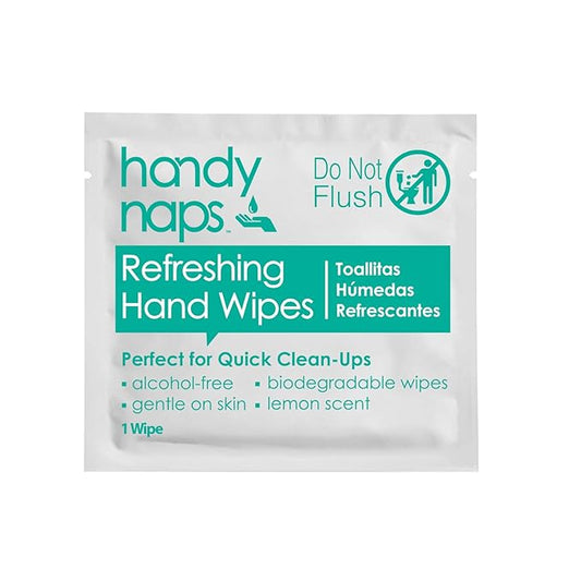 Handynaps Alcohol-Free Hand Wipes With Fresh Lemon Scent, Gentle On The Skin - Box of 100 Individually Wrapped Wipes For Adults and Kids, Travel Essentials