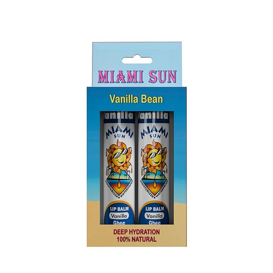 Miami Sun Natural Ghee Lip Balm, Hydrating Lip Treatment with Shea Butter & Beeswax, Organic & Non-Toxic, Best for Dry, Chapped Lips - Moisturizing, Healing, Chemical-Free Care (2 Pack Gift, Vanilla)