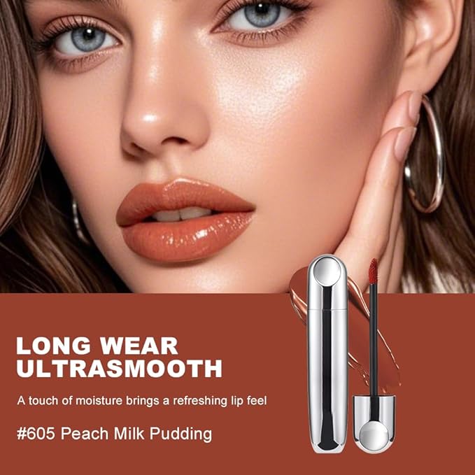 Apricot Nude Hydrating Lip Gloss Tint – High Shine Moisturizing Non-Sticky Lip Glaze, Long-Lasting Natural Nude Lip Color, Glossy Plumping Lip Tint for Daily Makeup & Soft Smooth Lips, 605#