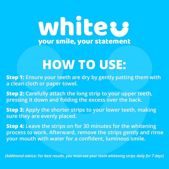 WhiteU Teeth Whitening Strips – 14 Strips – Peroxide-Free, Enamel-Safe, Sensitivity-Free – Advanced Whitening with Pap+ – Professional Dental Care for Whiter Teeth, Tartar Control – Mint Flavored