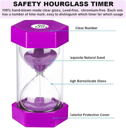 Sand Hourglass Timer 30 Minute: Plastic Sand Clock 30 Minutes, Small Purple Sand Watch 30 Min, Hour Glass Colorful Sandglass Timer for Kids, Games, Classroom, Kitchen, Decorative