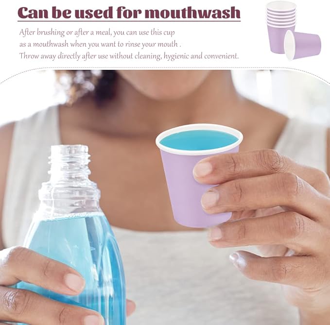 100 Pack 3 oz Paper Cups, Bathroom Cups Disposable,Moushwash Cup Small Snack Cup for Water, Juice, Candy Ideal for Party Bathroom and Office（Purple）