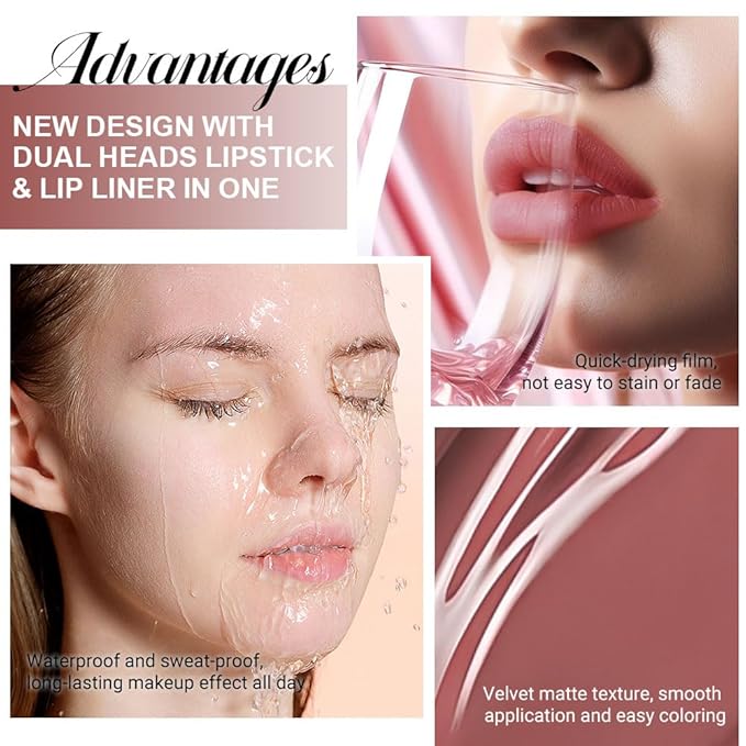 1Pcs 2 in 1 Reddish Brown Matte Lip Liner and Liquid Lipstick Stain Makeup Set for women, Long Lasting Smudge Proof Lip Tint Matte Finish Lip Gloss for All-Day Color Hold Easy to Use 36#