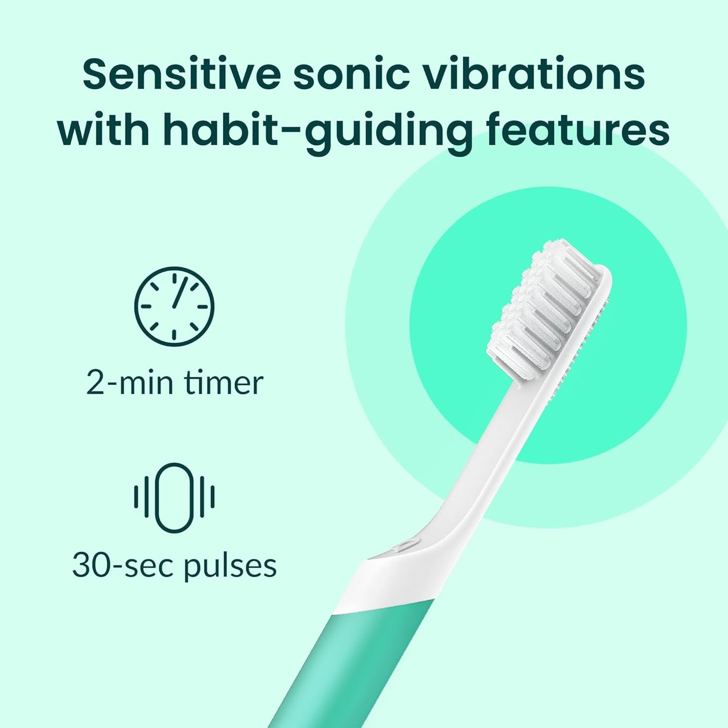 Quip Sonic Toothbrush for Adults with Timer - Includes Extra Brush Head and Travel Cover Mount - Electric, Soft Bristle Refill Head, Plastic Handle, 3 Month Battery Life - Travel Toothbrush - Green