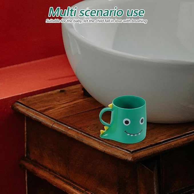 ABOOFAN 2Pcs Cute Dinosaur Toothbrush Cup for Kids Toddler Unbreakable Plastic Bathroom Tumbler Cup Multipurpose Toothbrush Holder for Bathroom Kitchen