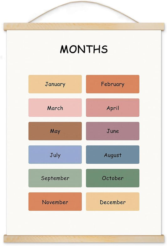 Classroom Wall Art Toddler Educational Posters Months Wall Art - Kids Posters Perfect for Toddler Room Decor, Playroom, Classroom & Homeschool Learning Spaces Durable & Ready to Hang 12x15.7 Inch