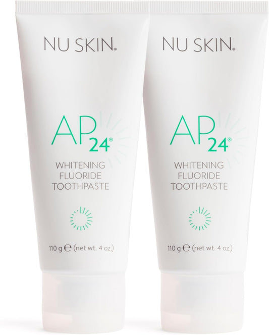 Nu Skin AP 24 Whitening Fluoride Toothpaste | AP 24 Blend | Vanilla Mint Flavor | Brightens Teeth | Removes Surface Stains | Prevents Dental Cavities & Plaque | Enamel-Safe | 4 oz | 2 Pack