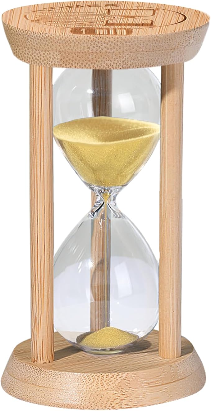 Wooden Sand Timers 1 Minute Hourglass,Stunning Glass Bamboo Mini Gold Sand Clock for Productivity, Meditation & Decor, 1 Min Small Reloj De Arena for Kitchen, Office, Classroom (Gold)