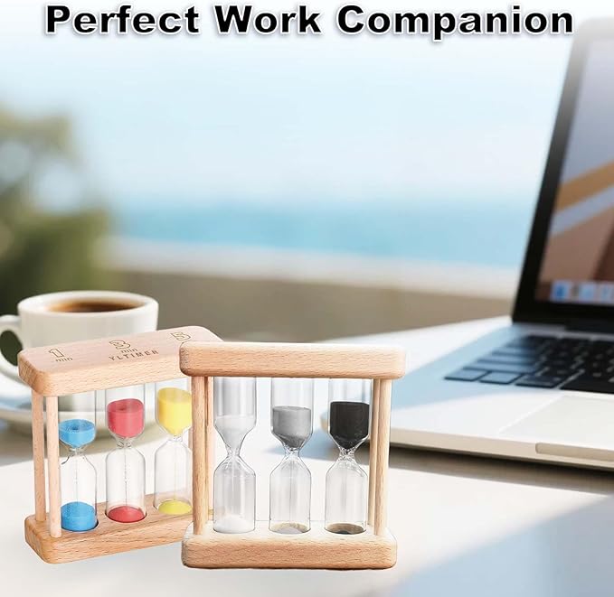 Tea 1-3-5 Minute Sand Timer Hourglass, Small Wooden Frame Blue Sand Clock, Red Colorful Sand Watch, Yellow Reloj De Arena, Unique Hour Glass Sandglass for Kids, Classroom, Home, Desk Decoration