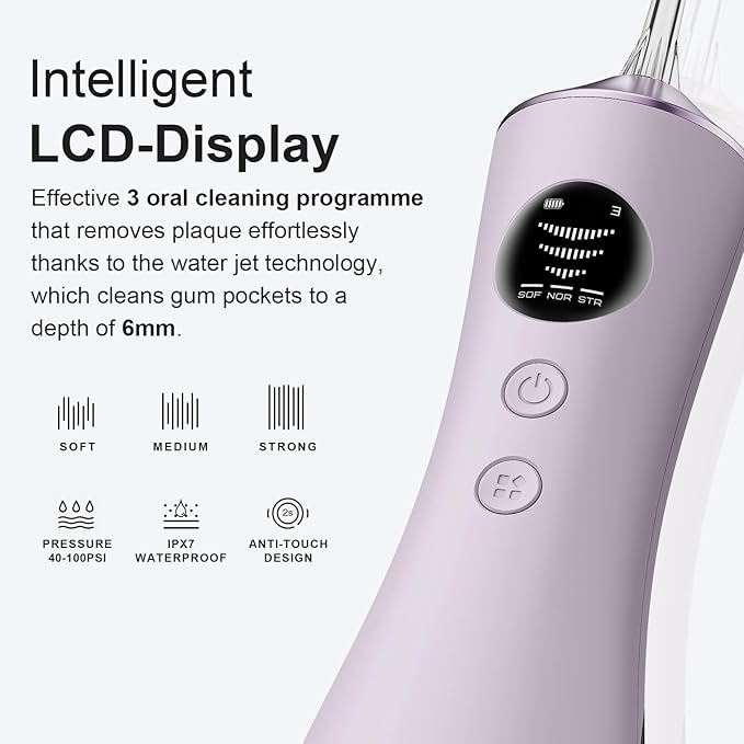 Water Dental Flosser for Teeth, Portable Cordless Water Flosser with 300ML Rechargeable with Type-C, IPX7 Waterproof Water Flossers for Adults with 3 Intensity Modes and 3 Flossing Tips
