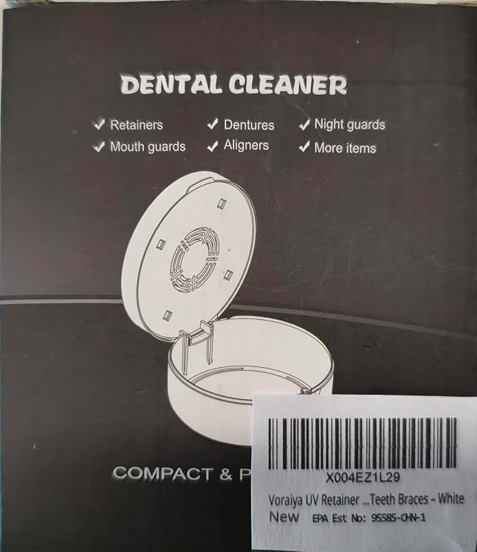 Voraiya UV Retainer Case Braces Box with Fan and Mirror – Compact Dental Case for Aligners, Mouth Guards, Night Guards, and Teeth Braces – White