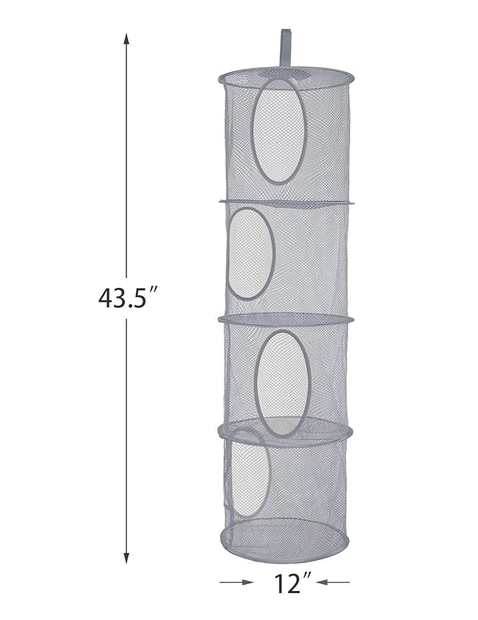 Libeder Mesh Hanging Storage Space Saver Bags Organizer,Foldable Storage Organizer 4 Compartments Toy Storage Basket for Kids Room Bathroom 2 Sets Grey