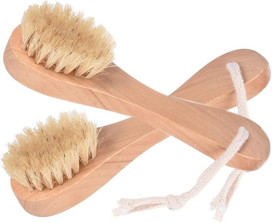 Natural Bristles Wooden Face Cleaning Brush Wood Handle Facial Cleanser Nose Scubber Exfoliating Facial Skin Care Pack of 2